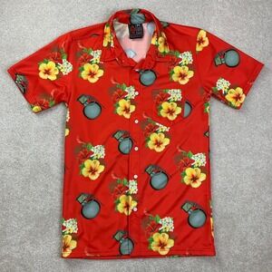 Oaf Nation Hawaiian Shirt Mens Medium Red Grenade Floral Aloha Button Down